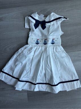 White Sailor Dress with Navy Accents